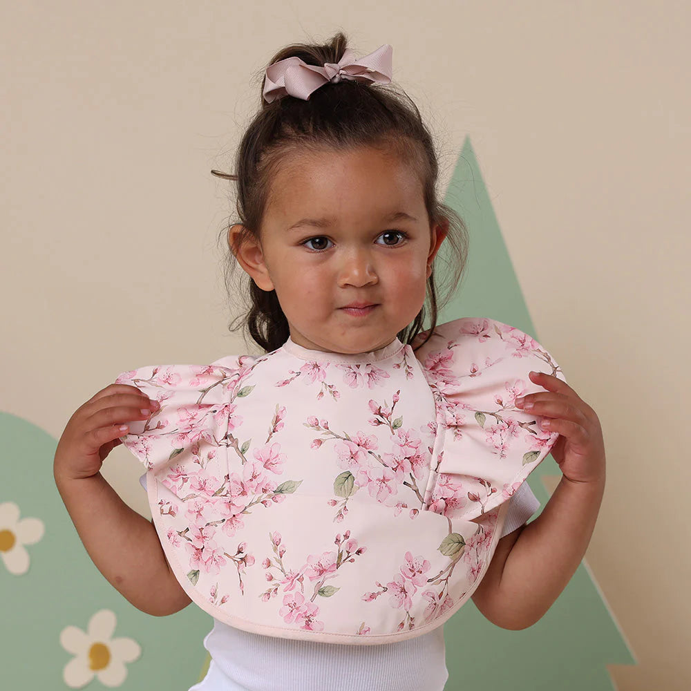 Waterproof Frill Snuggle Bib for Babies - Soft Cherry Blossom Design - Ideal for Feeding, Drooling & Messy Playtime