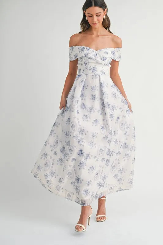 Floral Print Off Shoulder Maxi Summer Dress - Women's Boho Beach Dress for Vacation, Party & Outdoor Events