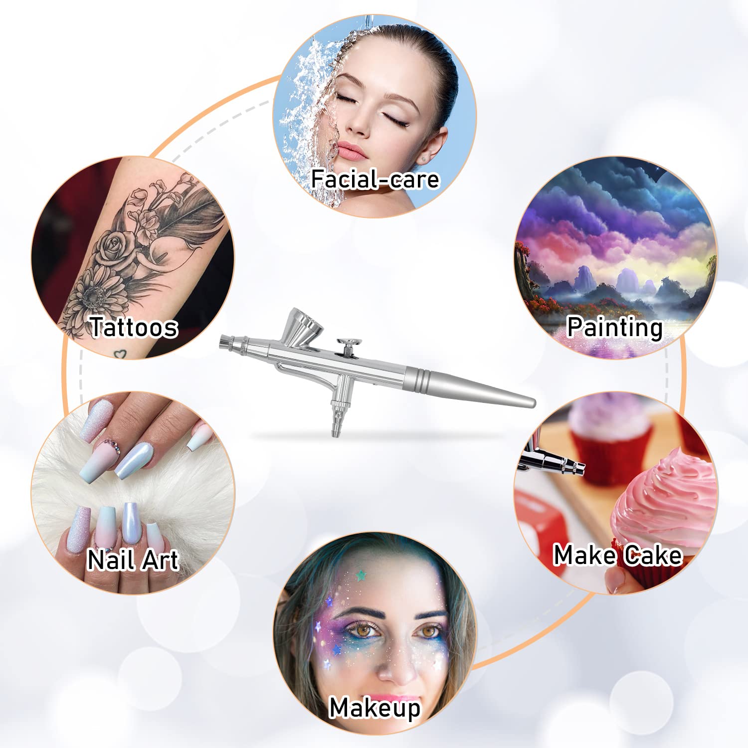 Professional Airbrush Makeup Kit - Pinkiou Air Brush Set with 0.4mm Needle & Nozzle, Mini Compressor for Face, Nail & Body Painting - SP16 (Red) | Perfect for Halloween, Cosplay, SFX Makeup & Tattoo Covering