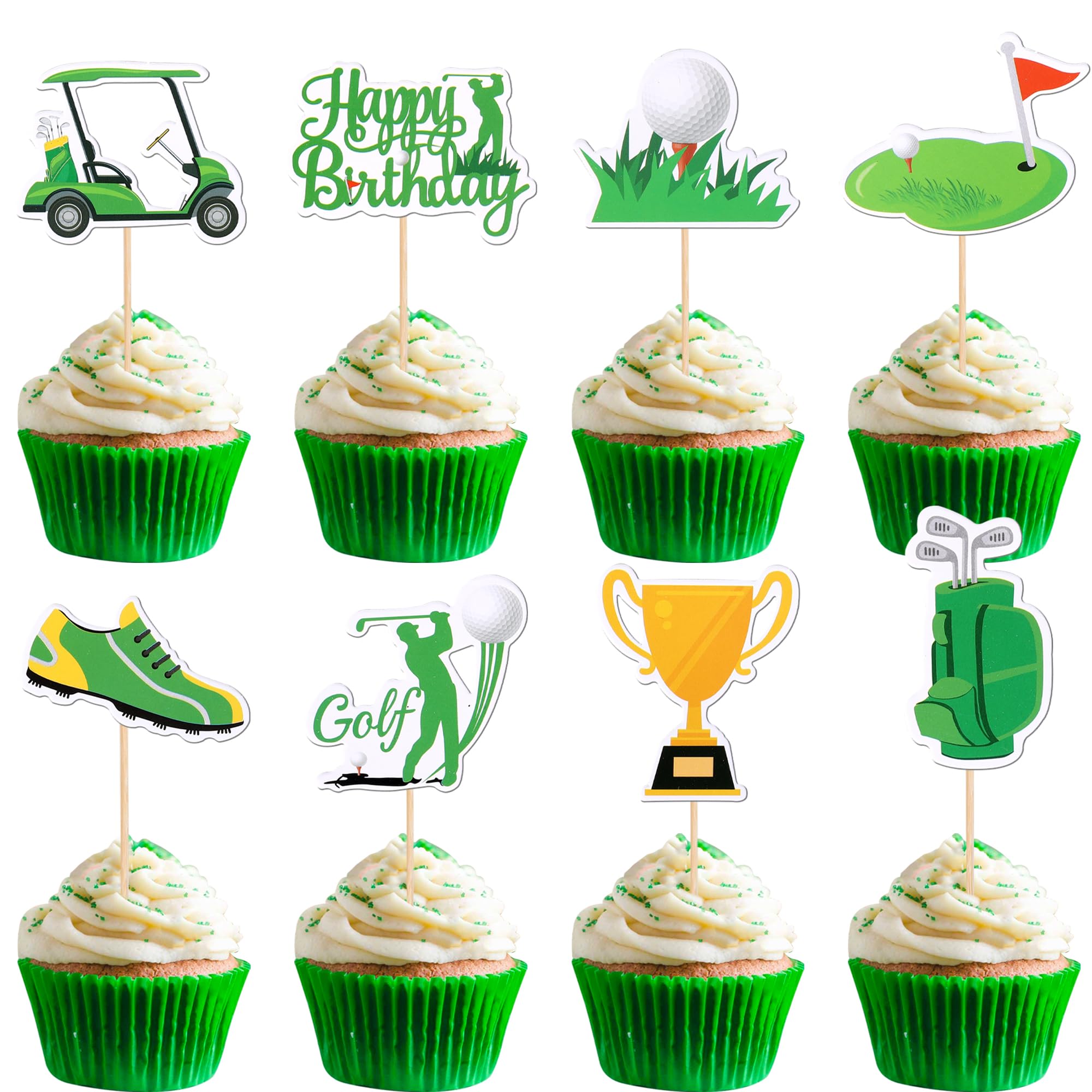 32 PCS Golf Theme Cupcake Toppers - Trophy, Golf Shoes, Bag & Ball Carts Decorations for Golf Party, Baby Shower, Kids Birthday - Perfect for Sports Themed Cake Decorating Supplies