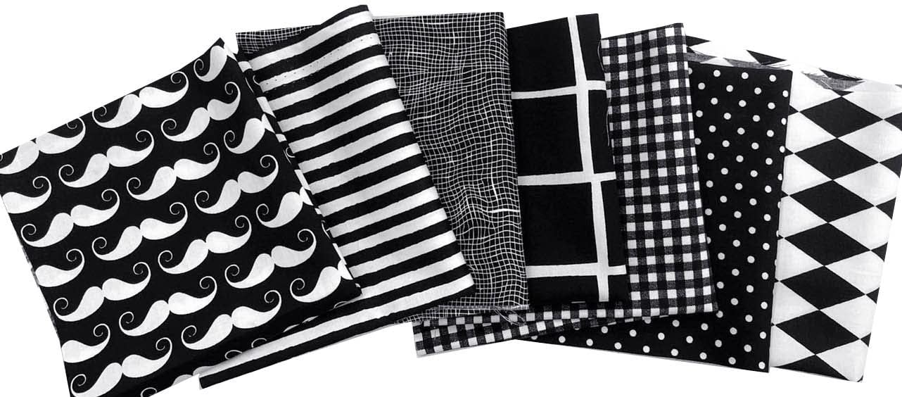 Amornphan 100% Cotton Printed Black Series Quilting Fabric Bundle - 7 Pieces 10