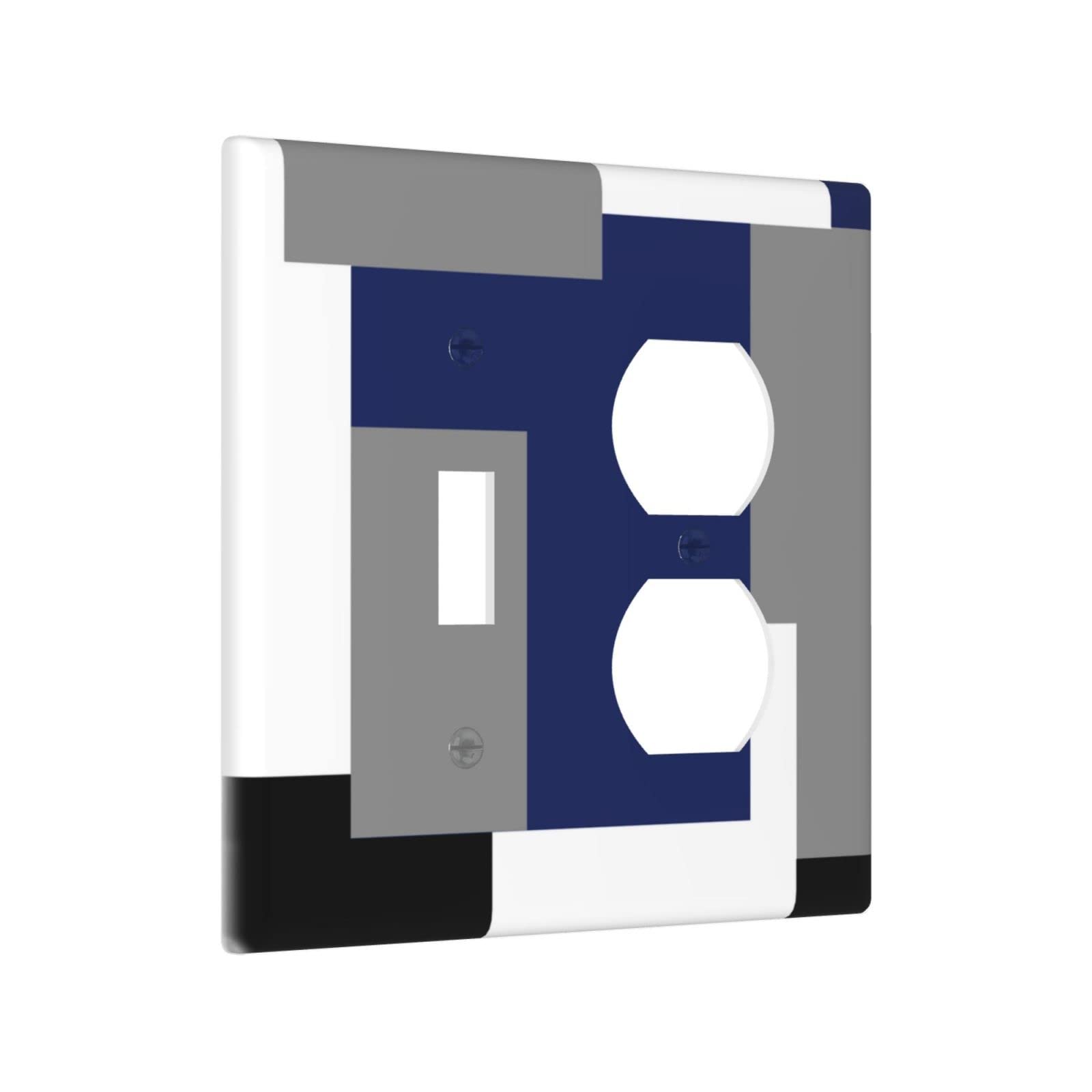 Abstract Blue Gray Light Switch Cover - Decorative 2 Gang Duplex Outlet Wall Plate - Funny Toggle Combination Faceplate 4.5 x 4.5 Inch - Perfect for Home, Office & Kids Room Decor