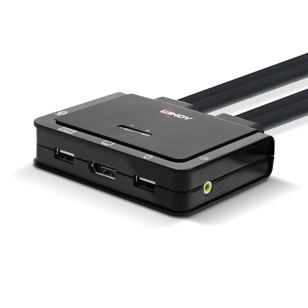LINDY 2 Port DisplayPort 1.2 KVM Switch with USB 2.0 & Audio Support - Model 42344 | Perfect for Multi-Computer Workstations & Home Office Setups