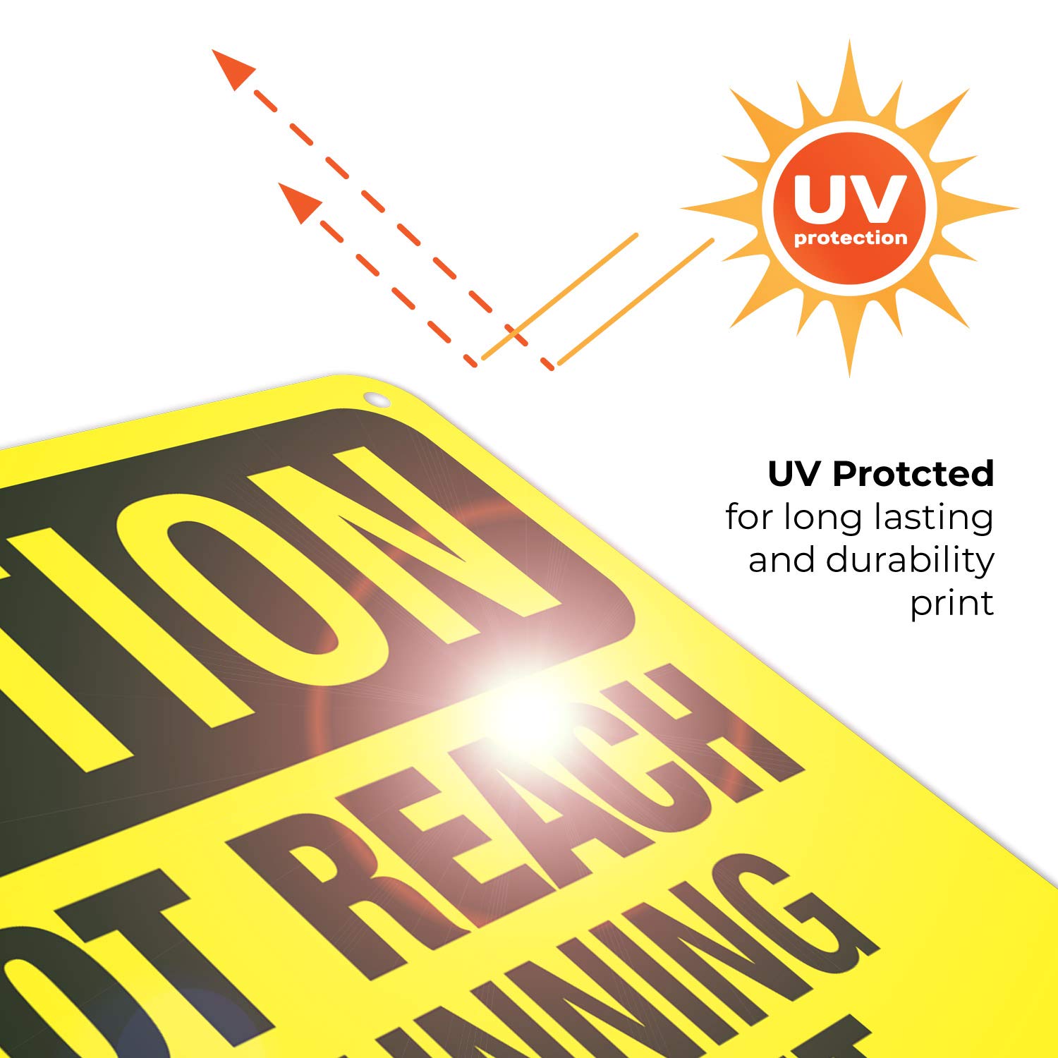 OSHA Caution Sign - Do Not Reach Into Running Equipment - 10x7 Inches, Rust-Free .040 Aluminum, Fade Resistant for Indoor & Outdoor Use - Made in USA - Ideal for Factories, Warehouses & Industrial Safety