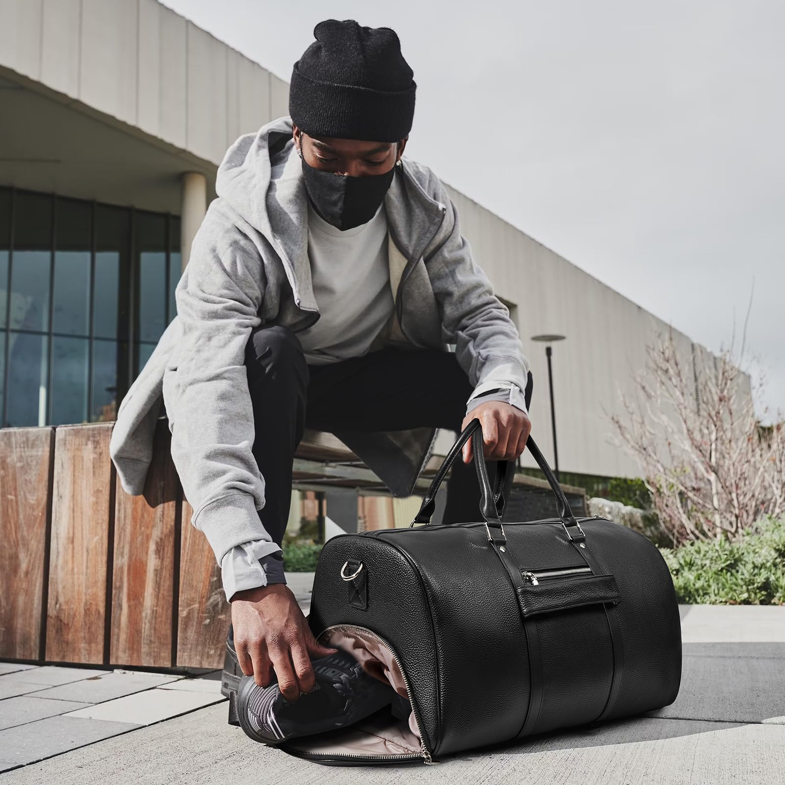 Premium Genuine Leather Weekender Bag for Men - Large Black Travel Duffel, Gym & Sports Overnight Bag - Perfect for Business Trips, Weekend Getaways & Workout Essentials