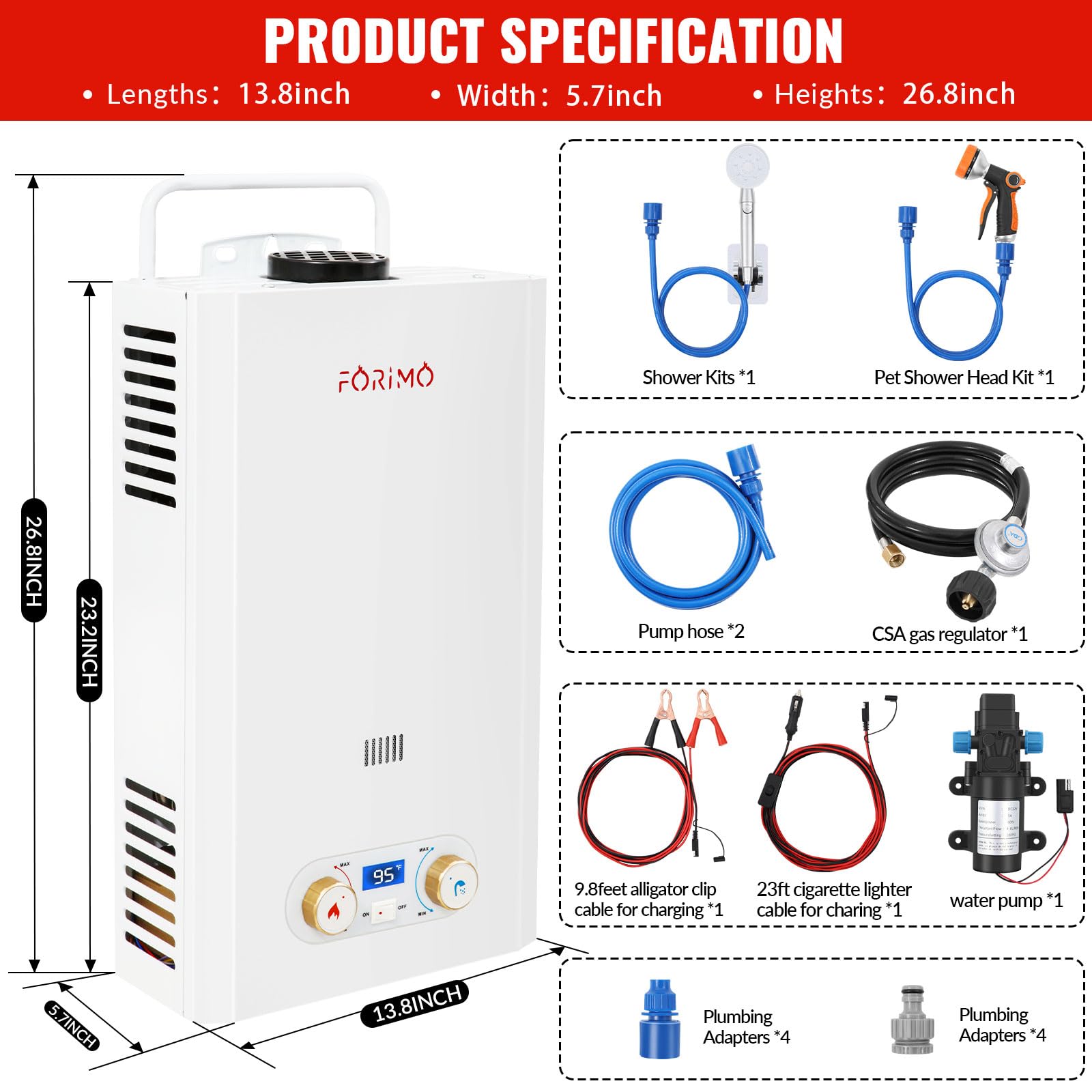 **12L Outdoor Portable Propane Tankless Water Heater - 3.18GPM Instant Hot Water with Digital Display & 2GPM Pump - Multi-Protection for Camping, RV Trips & Off-Grid Living**