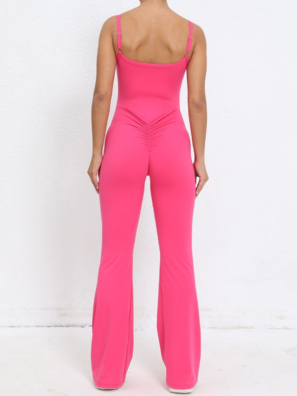 ZASUWA Women's Scrunch Bum Flare Jumpsuit - Sexy High Waisted Wide Leg Romper for Date Night & Summer Outfits