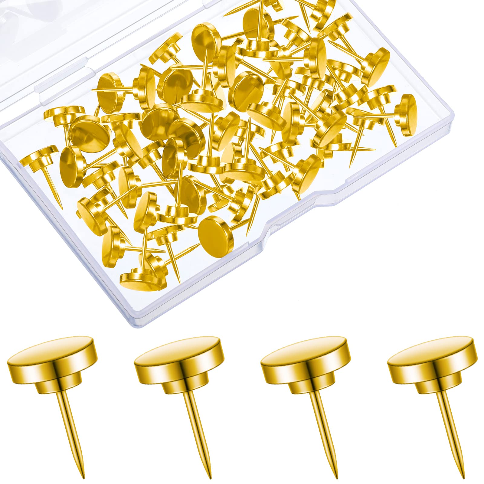 30 Pieces Gold Push Pins - Heavy Duty Metal Thumb Tacks for Hanging Pictures, Photos, Posters, Bulletin Boards & Maps - Office & Home Decoration Wall Pins for DIY Projects, School & Work Organization