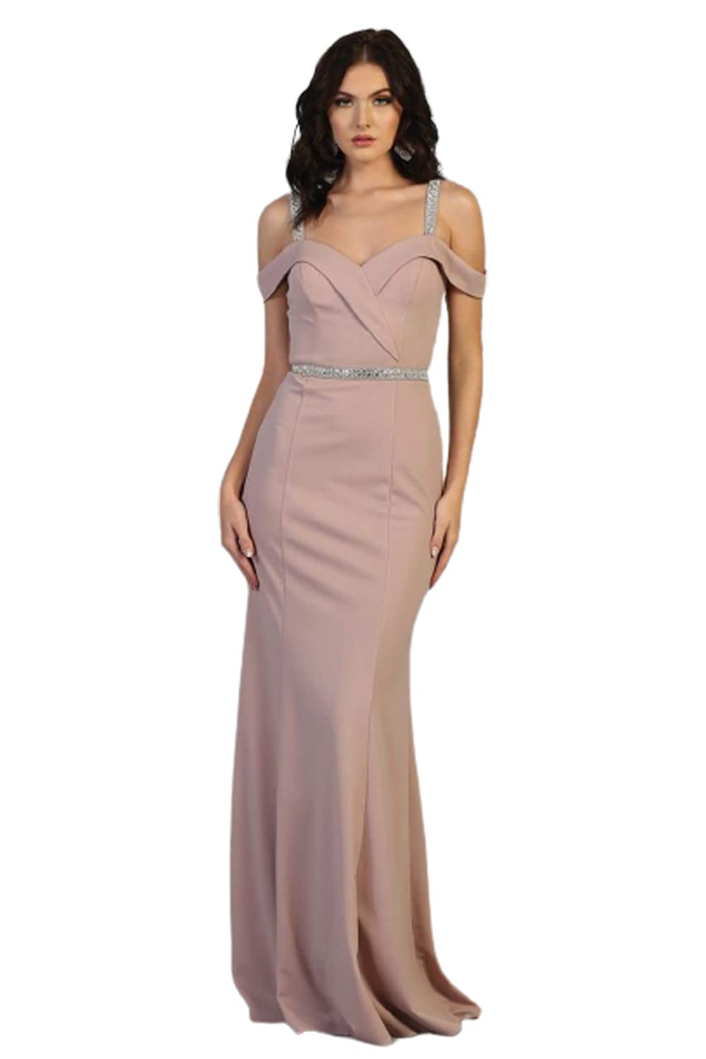 Embellished Straps Off-Shoulder Formal Long Gala Dress for Women - Dusty Rose Elegant Evening Gown for Prom, Wedding, Cocktail Party & Special Occasions