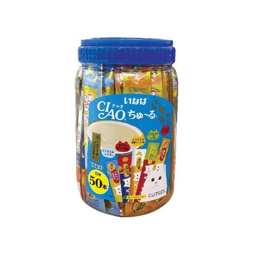 Premium Ciao Churu Cat Treats with Real Ingredients - 50 Sticks Tasty Lickable Puree for Cats | Perfect for Training, Bonding & Senior Cat Care