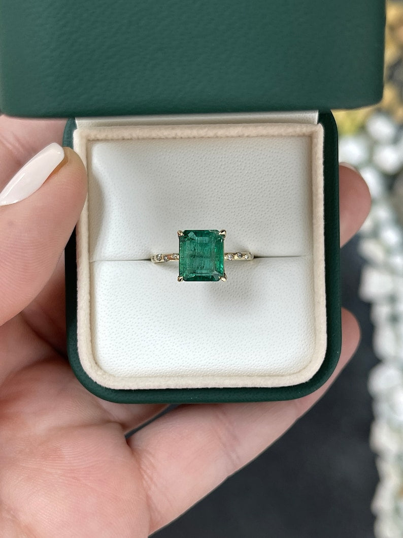 2.68 TCW Dark Emerald and Diamond Accent 14K Gold Engagement Ring for Women - Perfect for Proposals, Anniversaries, and Special Occasions