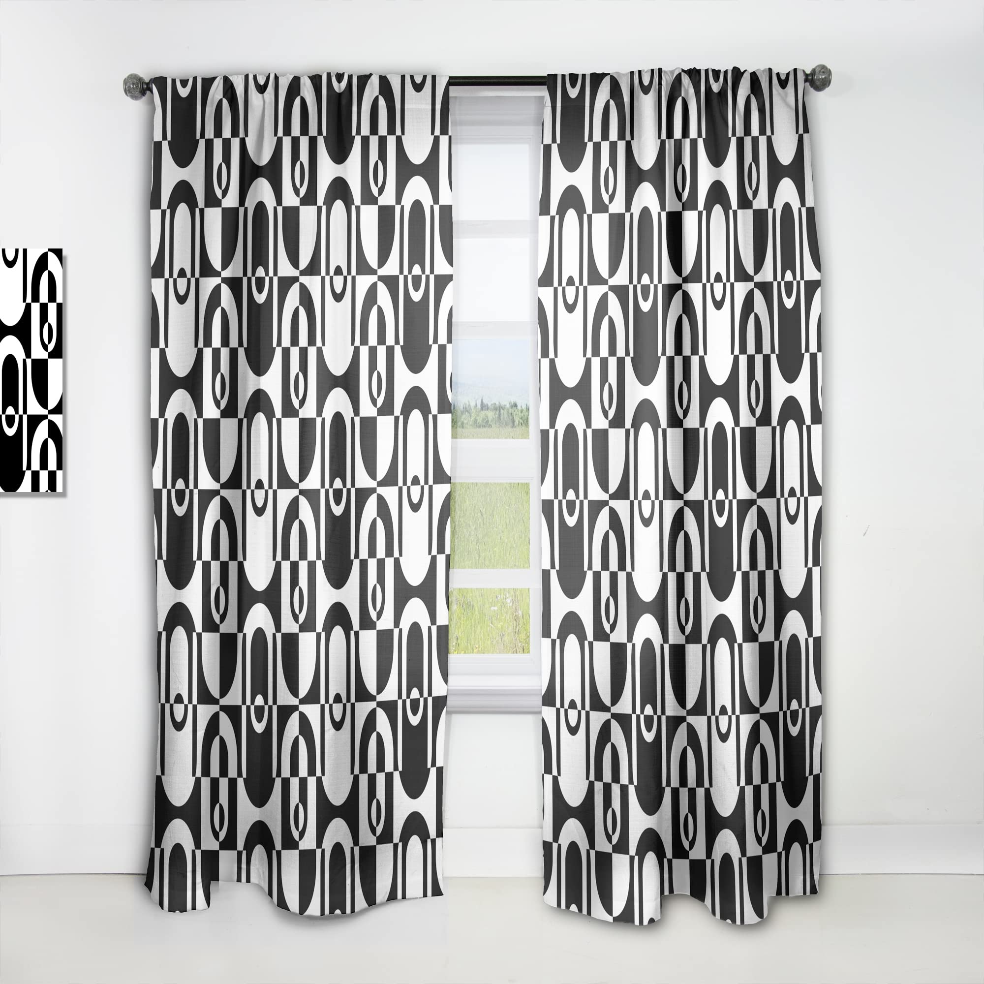 DesignQ Monochrome Geometric Pattern VIII Thermal Insulated Curtain Panel - 52x120 Inches - Blackout Drapes for Bedroom & Living Room - Modern Window Treatment for Home Decor