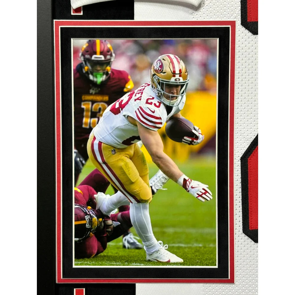 Authentic Christian McCaffrey Autographed San Francisco 49ers Jersey - Framed BAS Certified Signed Memorabilia for NFL Fans, Sports Collectors, and Home/Office Decor