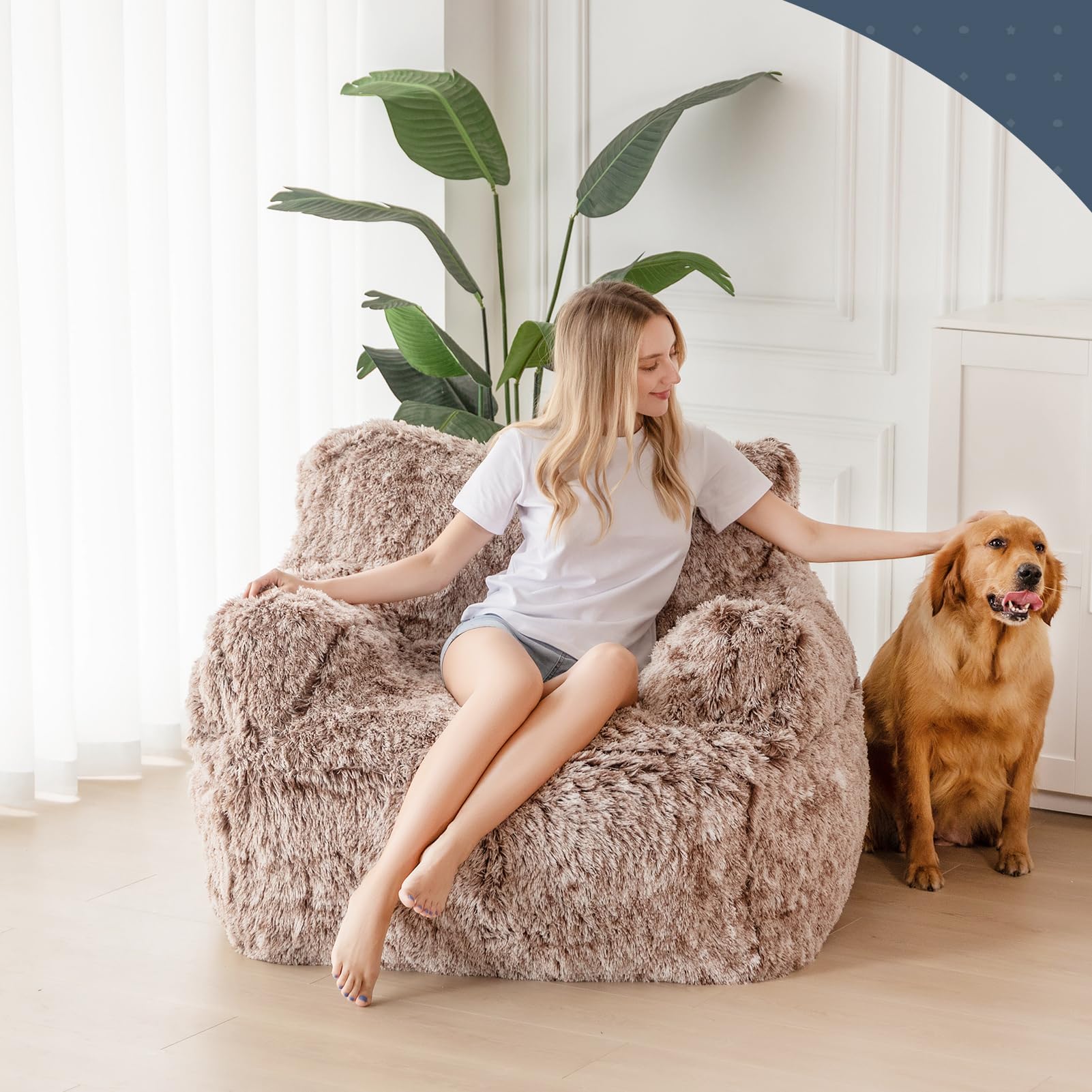 MAXYOYO Giant Bean Bag Chair - Extra Large Faux Fur Stuffed Bean Bag Couch for Living Room, Bedroom & Game Room - Ultra Soft Lounge Chair for Teens & Adults - Perfect for Movie Nights, Gaming & Relaxation