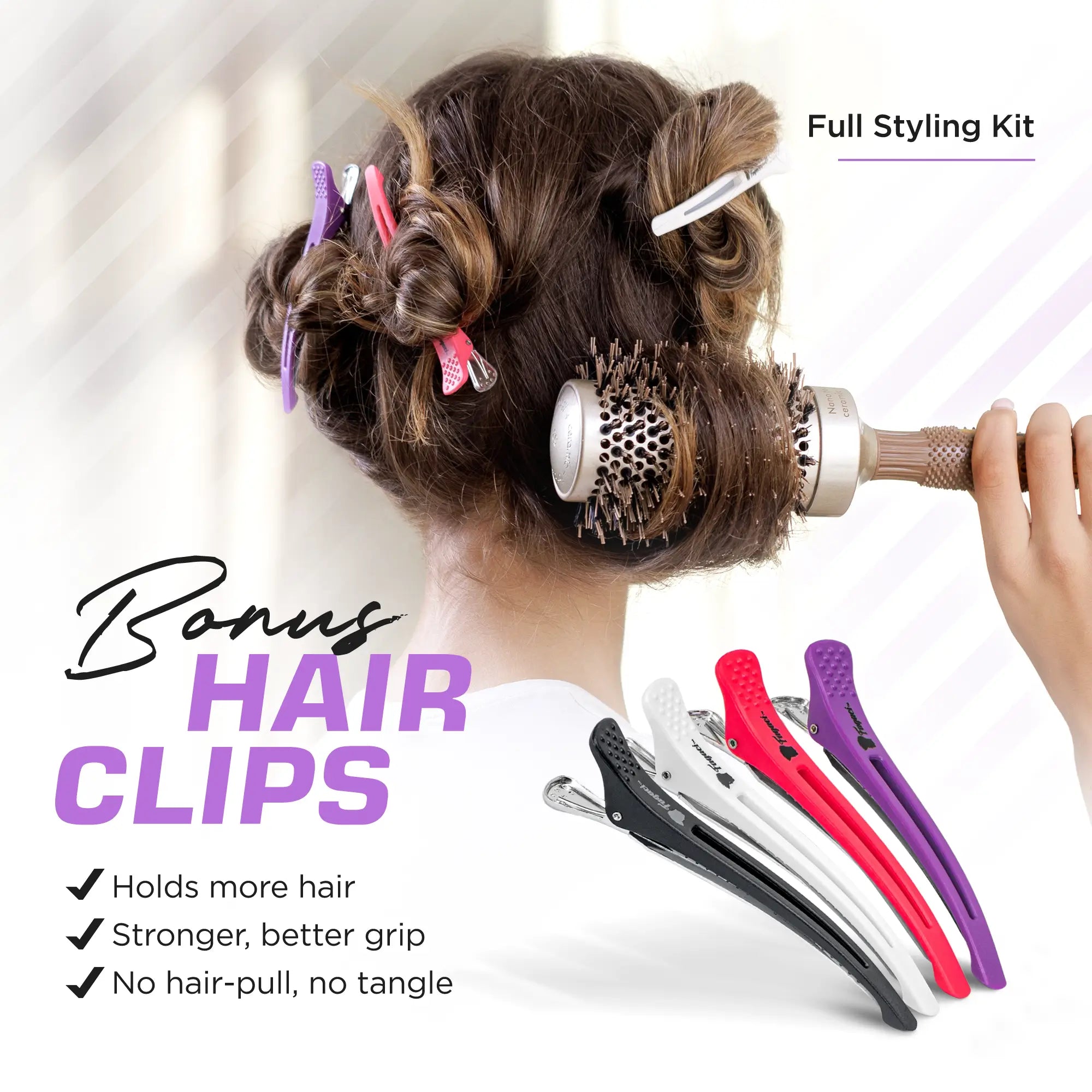 Professional 53mm Round Boar Bristle Hair Brush with Ceramic Barrel - Perfect for Blow Drying, Styling & Smoothing Frizz at Home or Salon