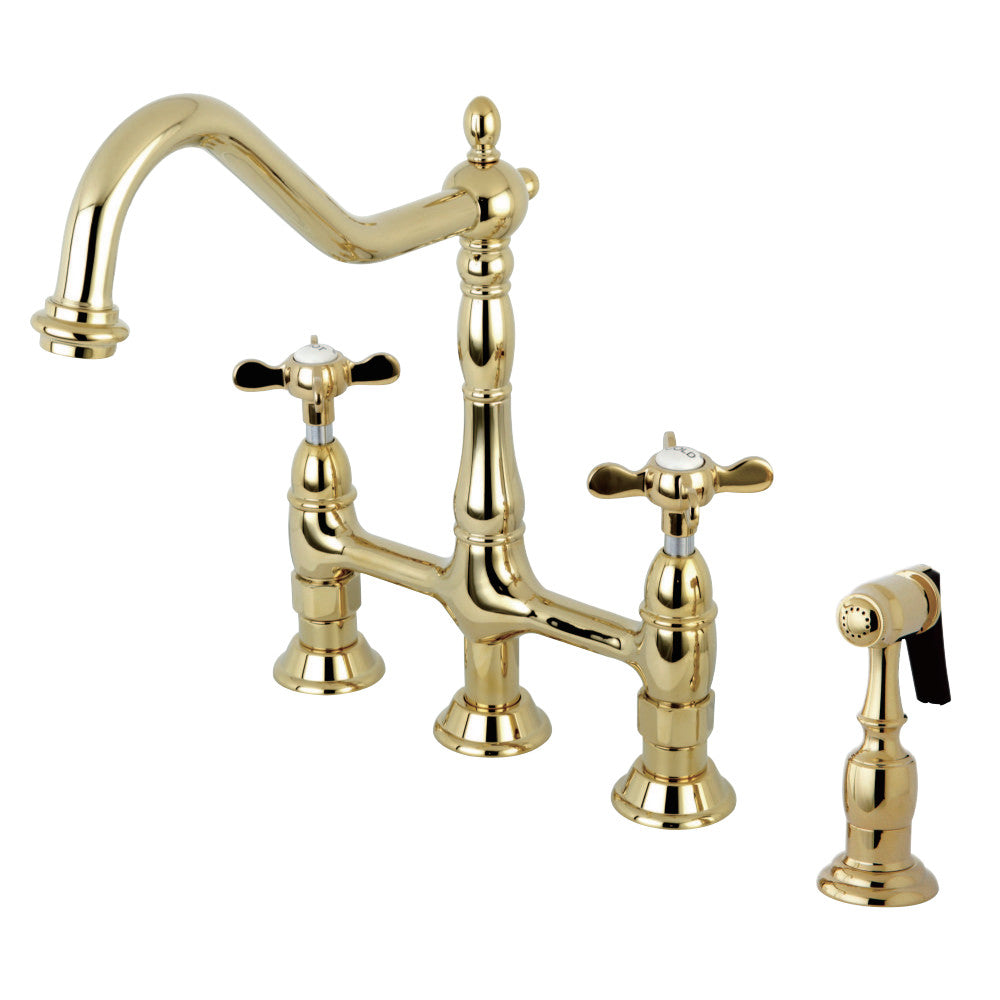 Essex Cross Handles Bridge Kitchen Faucet with Pull Down Sprayer - Classic Design for Farmhouse & Vintage Style Kitchens
