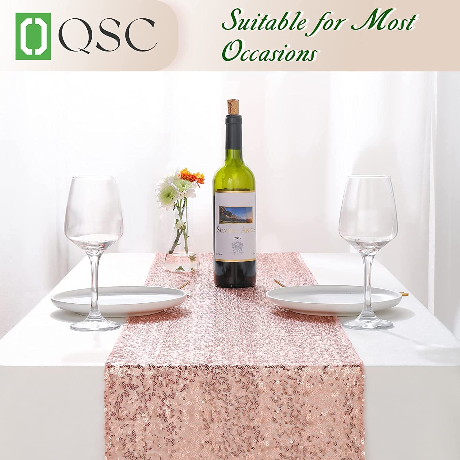 10 Pack Rose Gold Sequin Table Runners - Elegant Party Table Decorations for Weddings, Christmas & Special Events - Glittering Tablecloth for Banquet, Reception & Holiday Celebrations