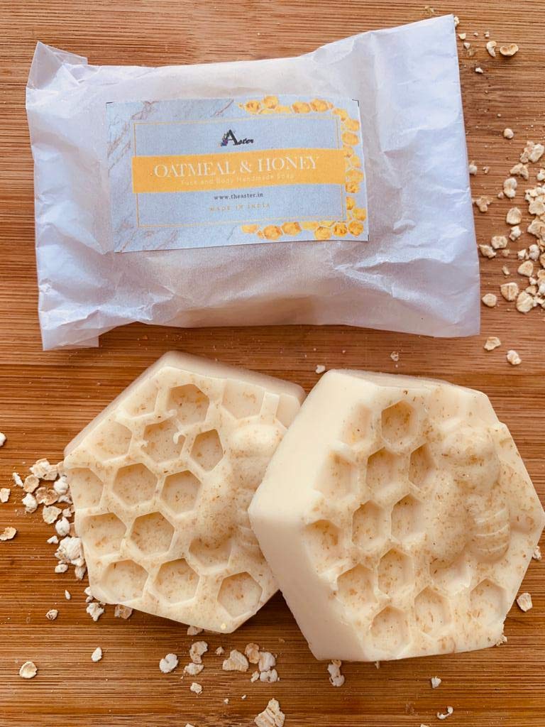 Handmade Honey & Oatmeal Soap (Pack of 2) - 60g Each | Natural Moisturizing Soap for All Skin Types | Men & Women | Pure Essential Oils | Perfect for Dry Skin Care & Daily Gentle Cleansing