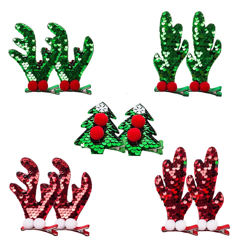 10 Pcs Cute Antler Christmas Hair Clips with Sequins - Festive Holiday Hair Accessories for Girls, Women, Kids - Perfect for Christmas Parties, School Events & Family Photos
