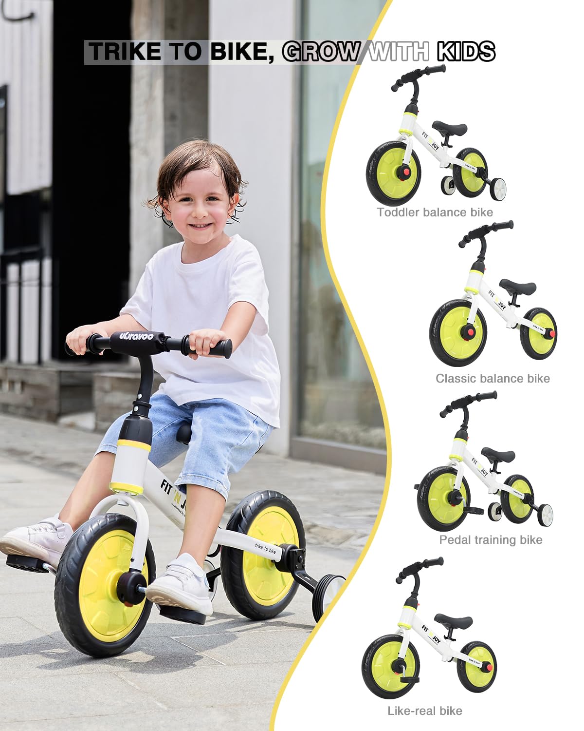 UBRAVOO 4-in-1 Kids Tricycle to Bicycle - Adjustable Toddler Training Bike with Pedals & Removable Training Wheels for Boys & Girls Ages 2-5 | Perfect for Learning Balance, Outdoor Play & First Bike Experience