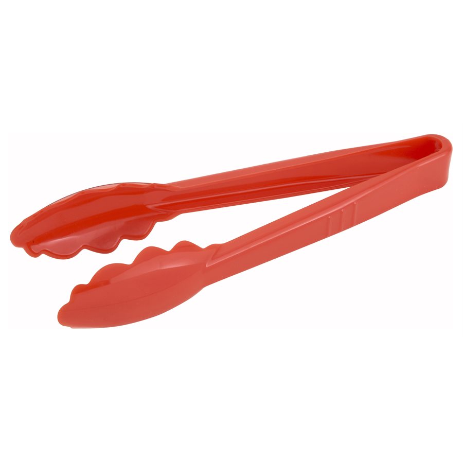 Winco 9-Inch Serving Tongs - Red - Stainless Steel Kitchen Utensils for BBQ, Buffet, and Salad Serving