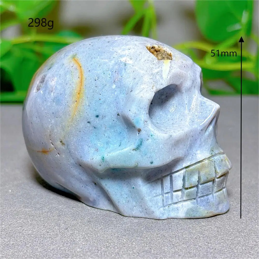 Natural Ocean Jasper Skull Crystal - Healing Quartz Stone for Meditation, Energy Work & Spiritual Gifts | Halloween Decor, Mineral Collection & Craft Supplies | Perfect for Home Altar, Yoga Space & Witchy Aesthetic