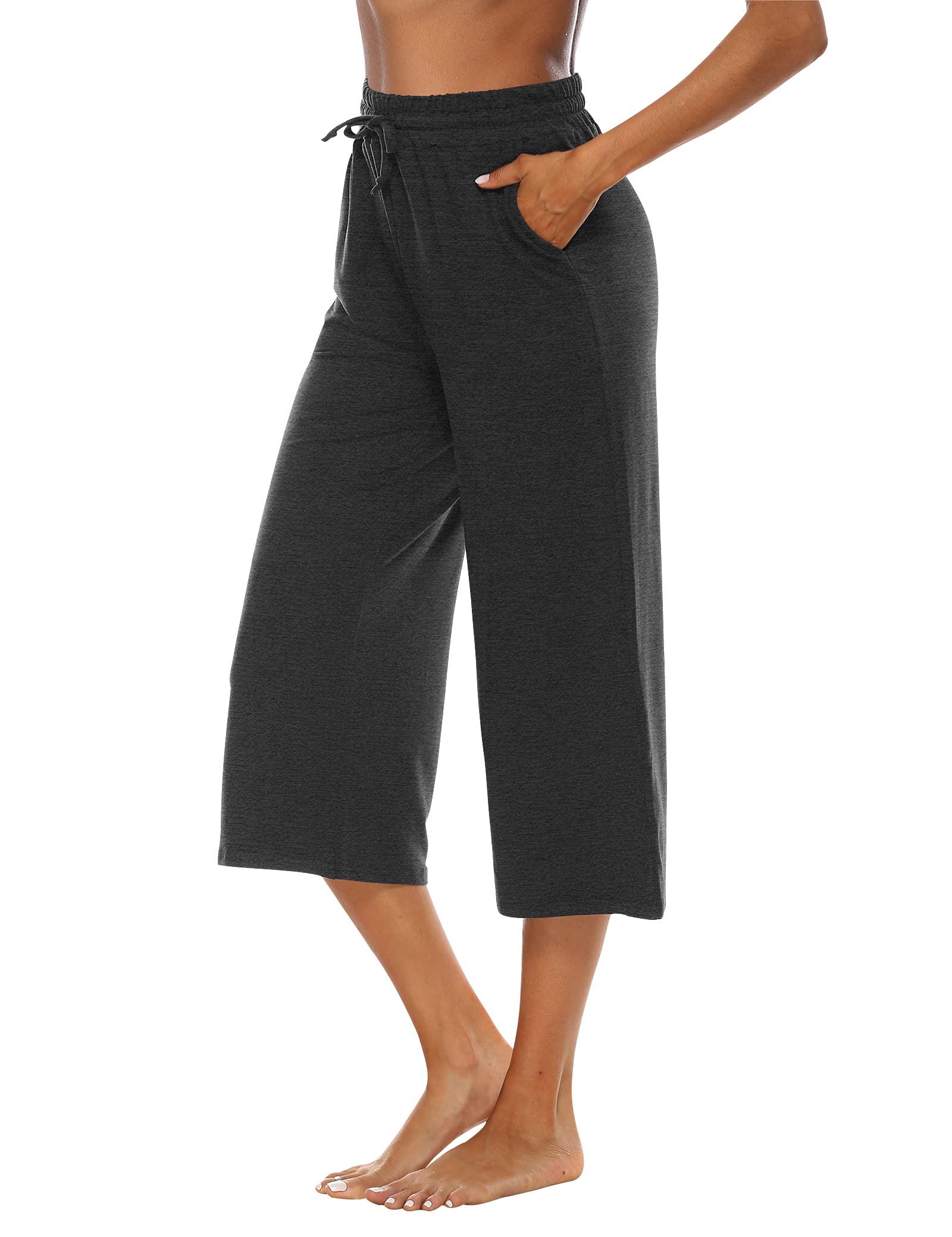 OYANUS Women's Casual Summer Capri Pants - Loose Fit Wide Leg Drawstring Comfortable Cropped Pants with Pockets for Outdoor, Yoga, Travel & Lounge Wear