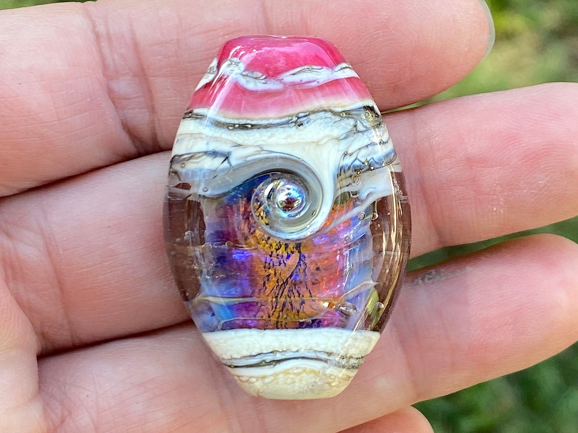 Natural Pink Fire Opal Organic Lampwork Focal Bead for Jewelry Making - Handmade Glass Bead for Necklaces, Bracelets & DIY Crafts - Perfect for Bohemian & Artisan Designs