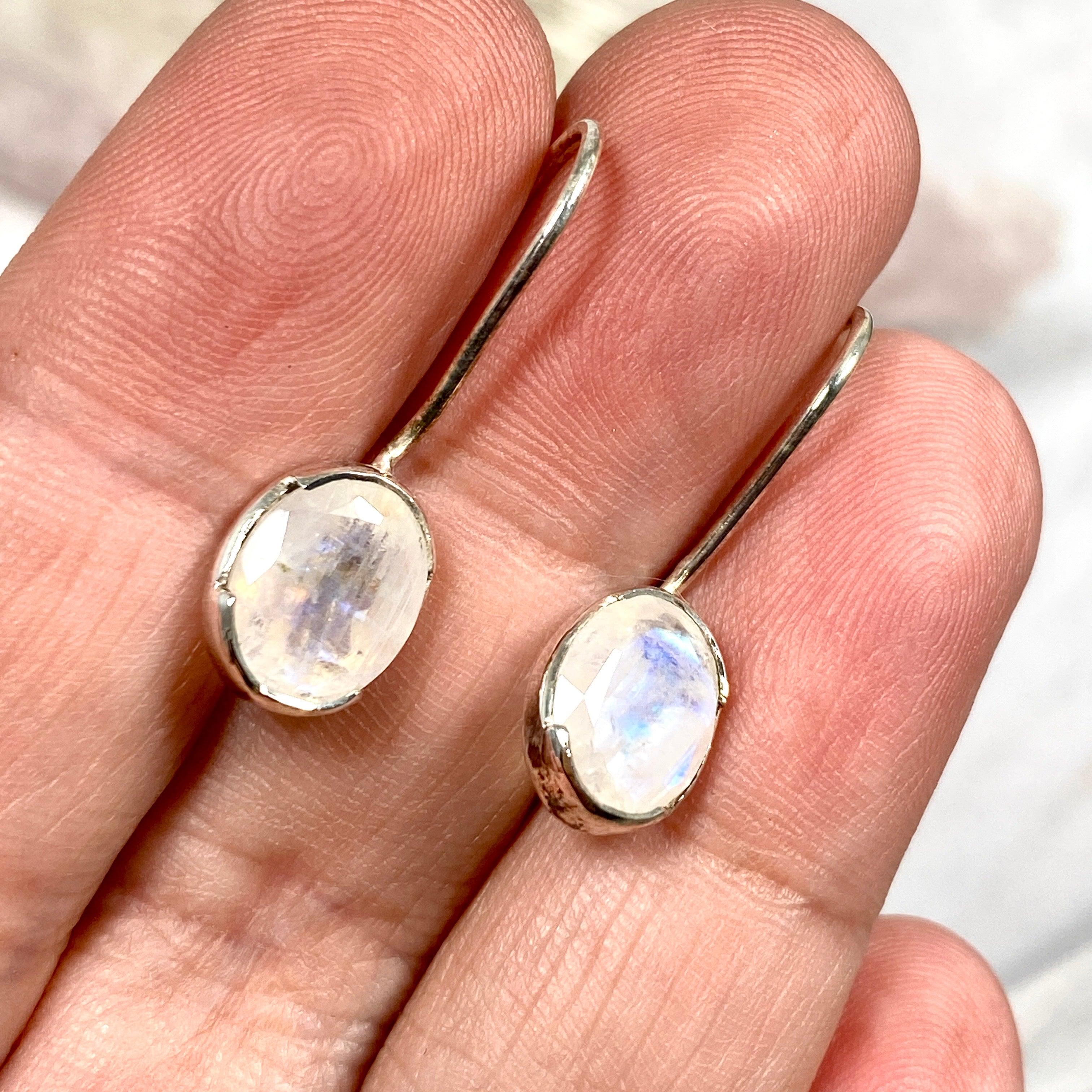 Moonstone Faceted Oval Earrings for Women - Sterling Silver Dangle Drop Earrings - Elegant Jewelry Gift for Her - Perfect for Parties, Weddings & Special Occasions
