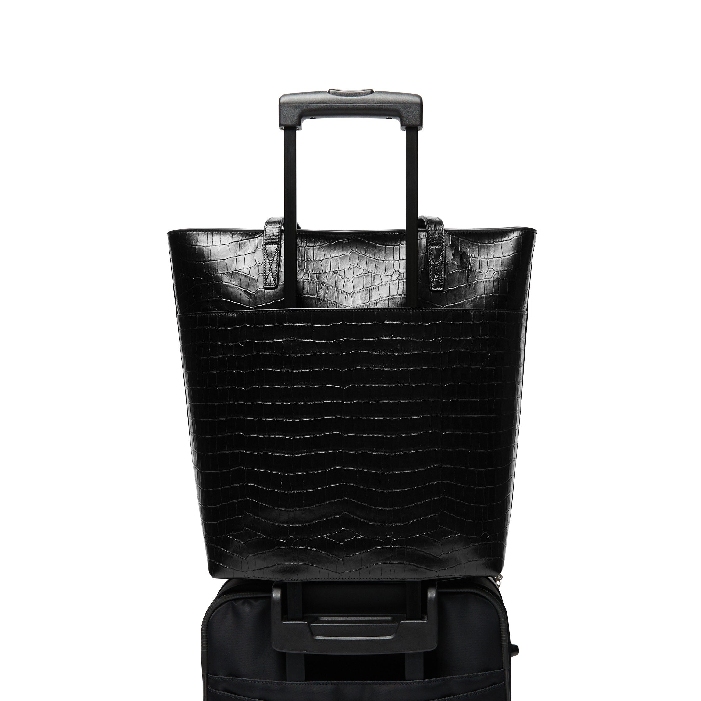 Alex Vertical Work Tote Bag - Black Crocodile Embossed Leather for Women | Professional Office Bag, Business Commuter & Travel Laptop Tote