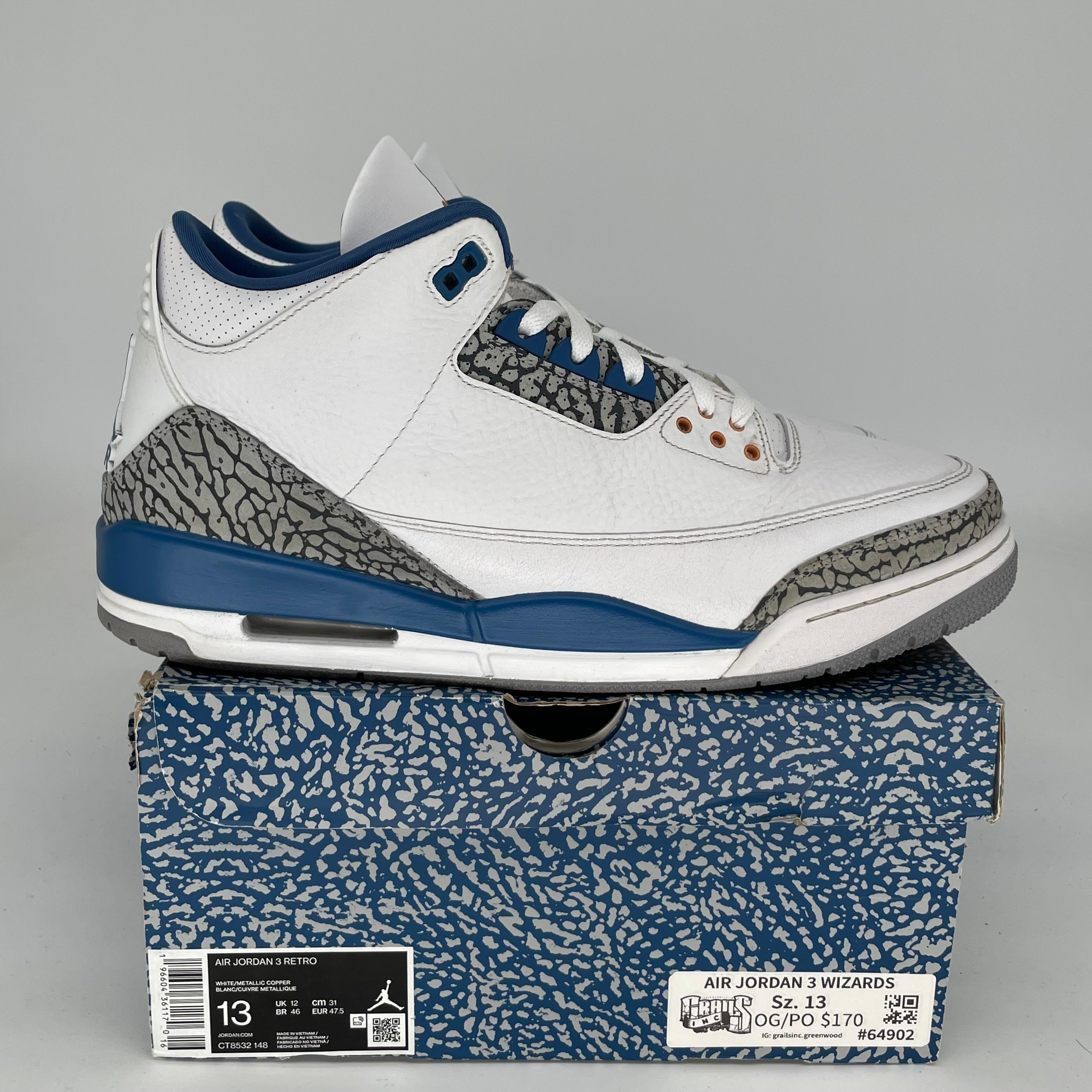AIR JORDAN 3 WIZARDS Basketball Shoes Men's Size 13 Retro Sneakers Style CT8532-148 - Perfect for Streetwear, Casual Outfits & Basketball Games