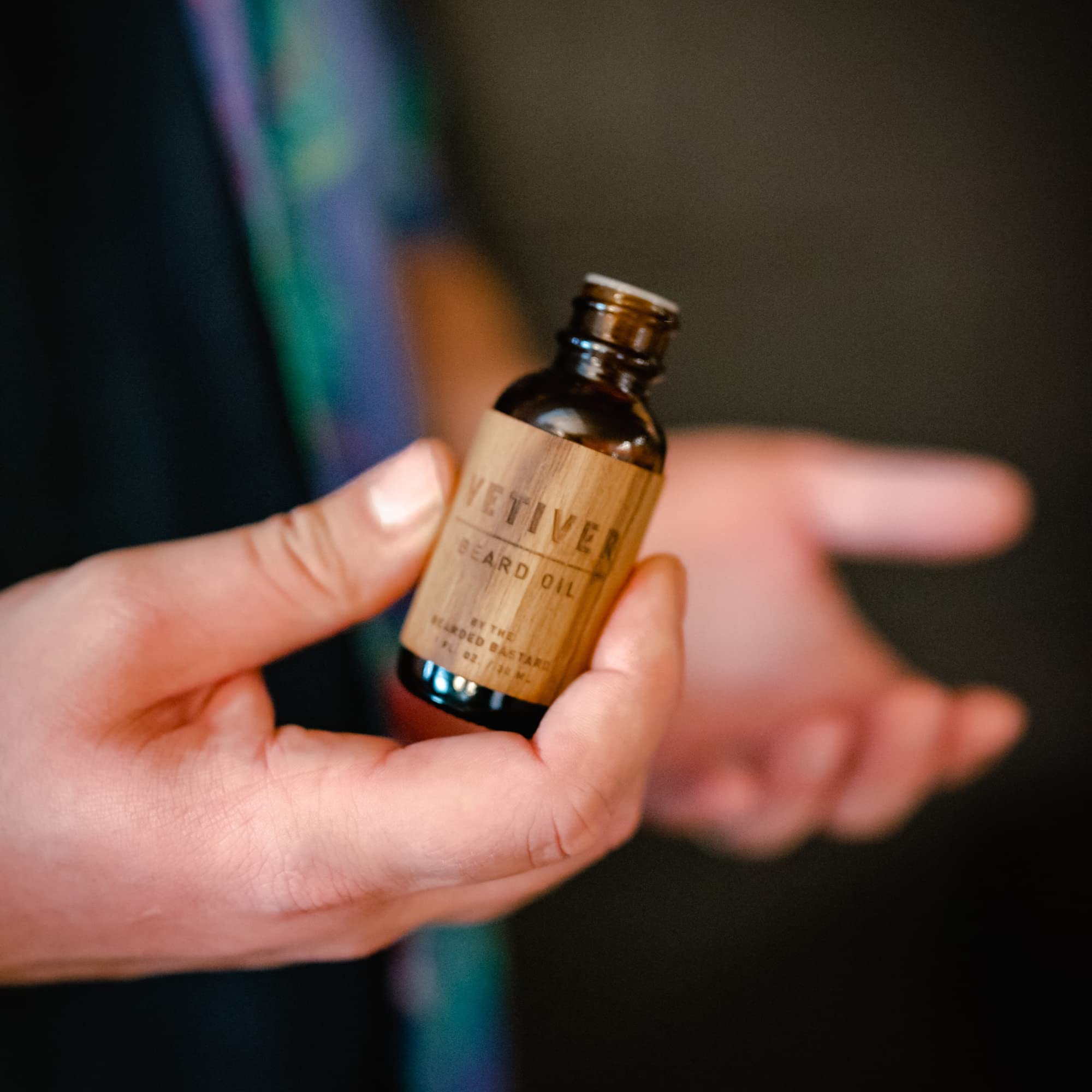 Premium Vetiver Beard Oil for Men by The Bearded Bastard | Leave-In Conditioner Softens Facial Hair & Moisturizes Skin | Jojoba, Argan & Sweet Almond Oils (1 Oz) | Ideal for Daily Grooming & Beard Care Routine