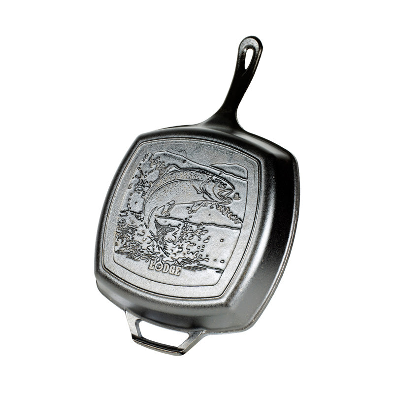 Lodge 10.5 Inch Pre-Seasoned Cast Iron Square Grill Pan for Fish, Steaks & Vegetables | Heavy Duty & Even Heat Distribution | Perfect for Outdoor Camping, BBQ & Indoor Stovetop Cooking