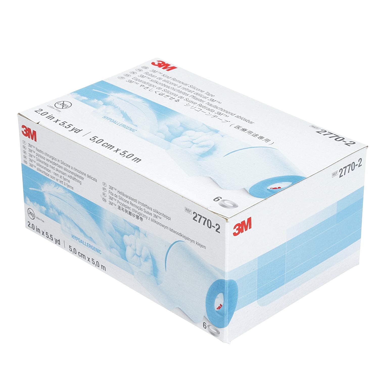 3M Kind Removal 2770 2 Medical Tape - Hypoallergenic, Pain-Free Removal - Box of 6 Rolls - Perfect for Wound Care, IV Securement & Sensitive Skin