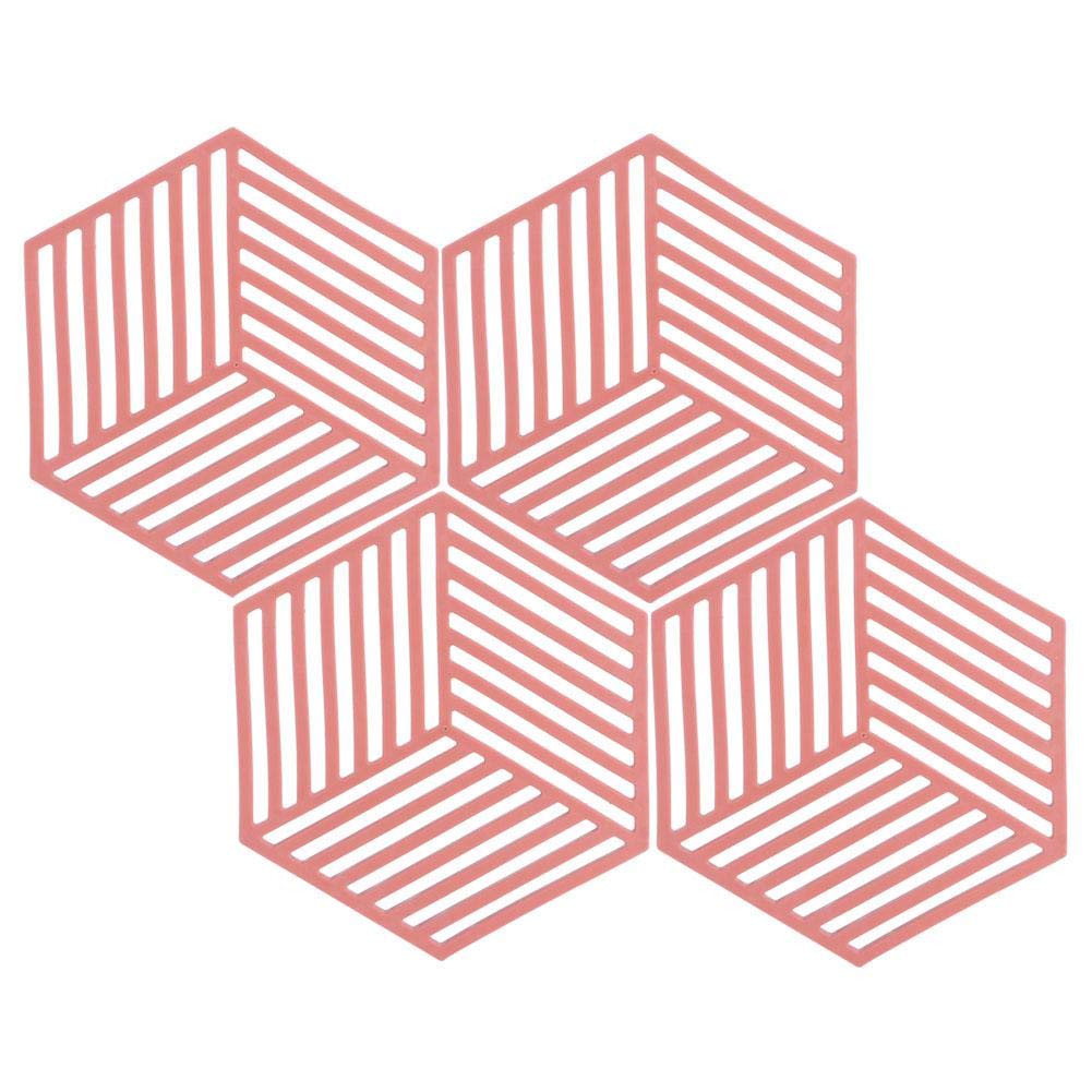 Non-Slip Hexagon Stripe Red TPR Tableware Pad - Heat Resistant Table Mat for Coffee Shops & Home Kitchens - Perfect for Dining Tables, Countertops, and Office Desks