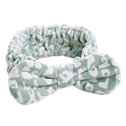 Heaven2017 Soft Plush Bowknot Headband - Cute Elastic Coral Fleece Headwrap for Women & Girls - Perfect for Makeup, Shower & Spa - Green