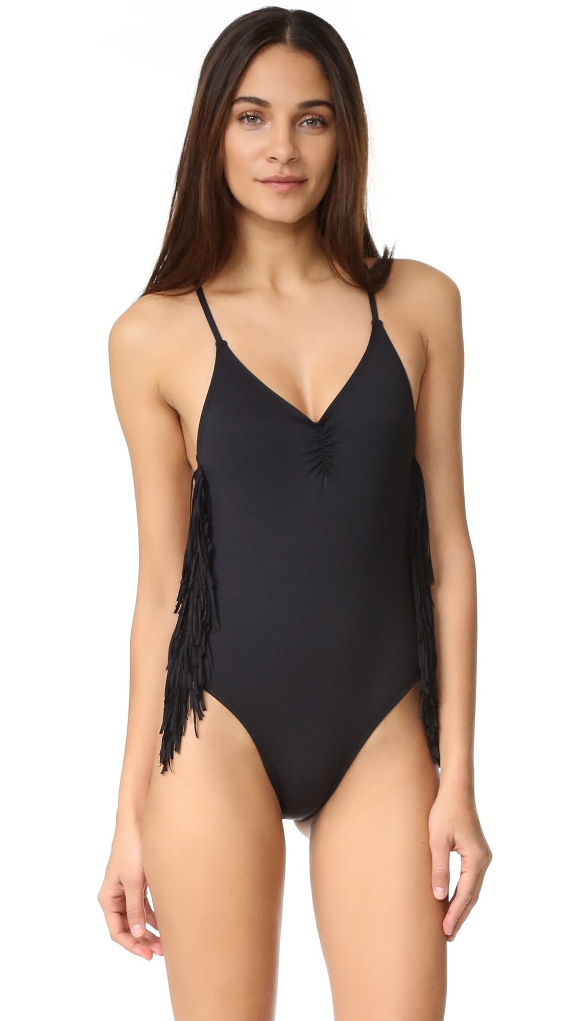 LSpace Women's Gypsy Fringe One Piece Swimsuit - Black, Size 4 | High Waisted Retro Bathing Suit for Beach, Pool & Vacation