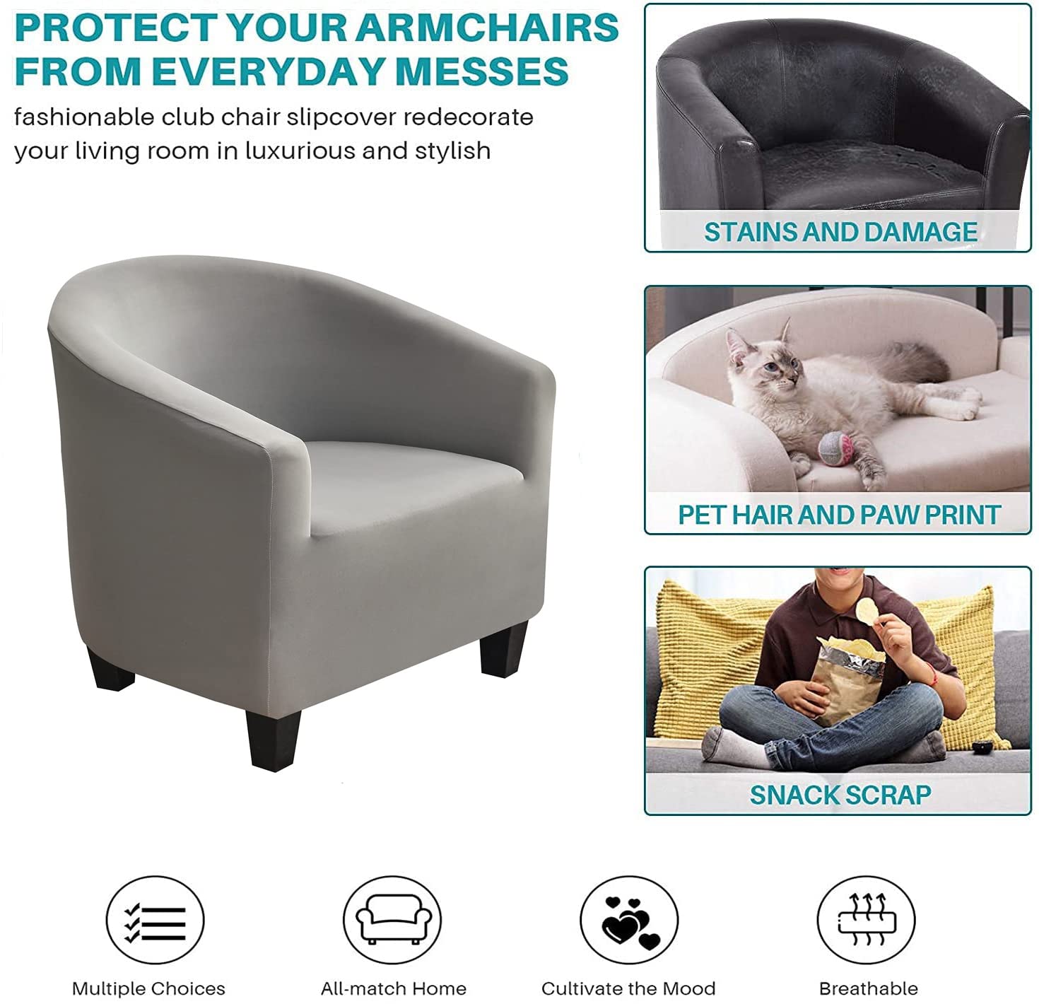 NILUOH Stretch Club Chair Slipcover - Armchair Cover, Sofa Protector for Living Room, Grey - Perfect for Home Decor, Furniture Protection & Easy Cleaning