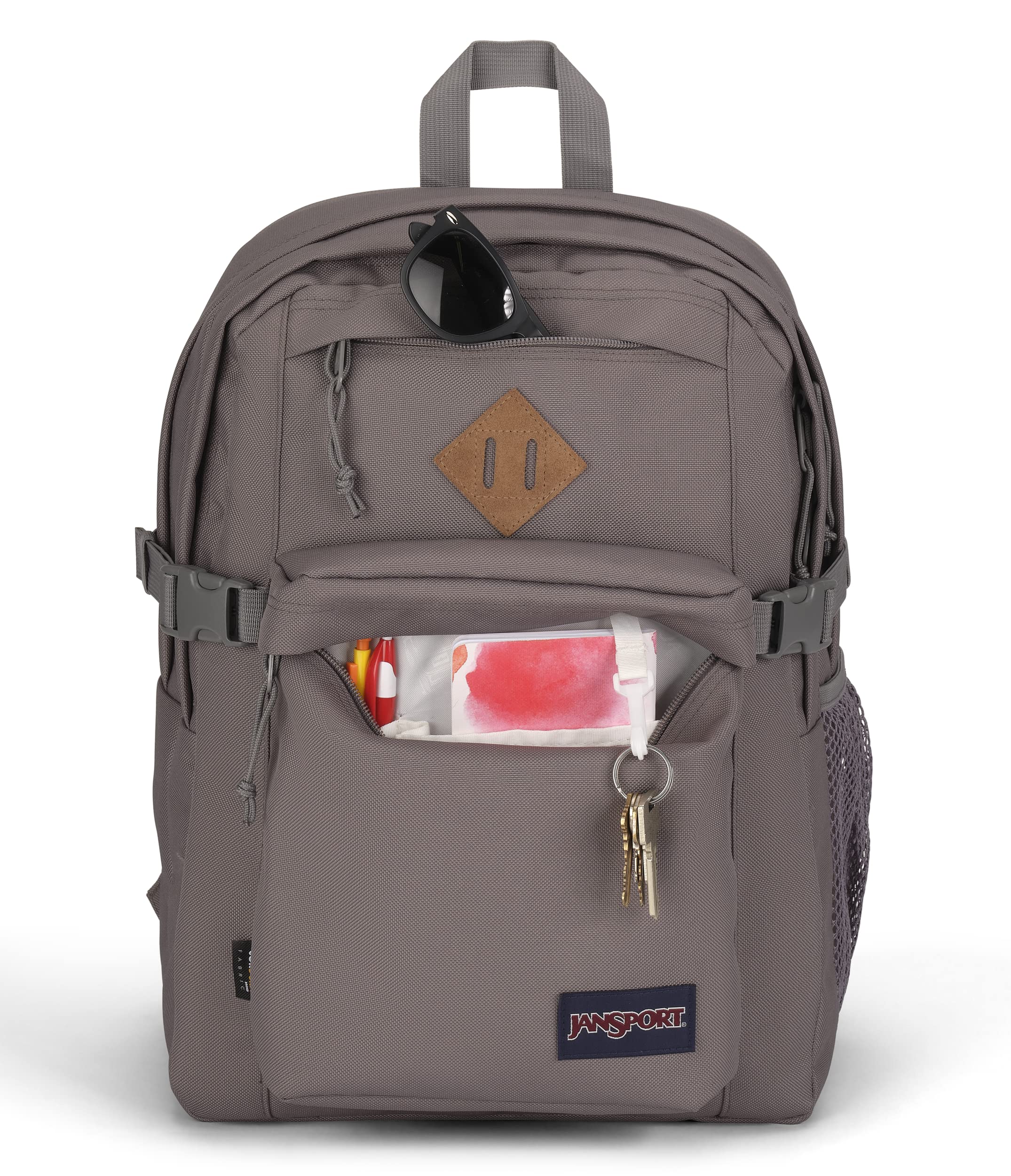 JanSport Main Campus FX Backpack - Durable 15-Inch Laptop Backpack with Leather Trim for School, Travel & Work | Graphite Grey | Perfect for College Students, Commuters & Business Professionals