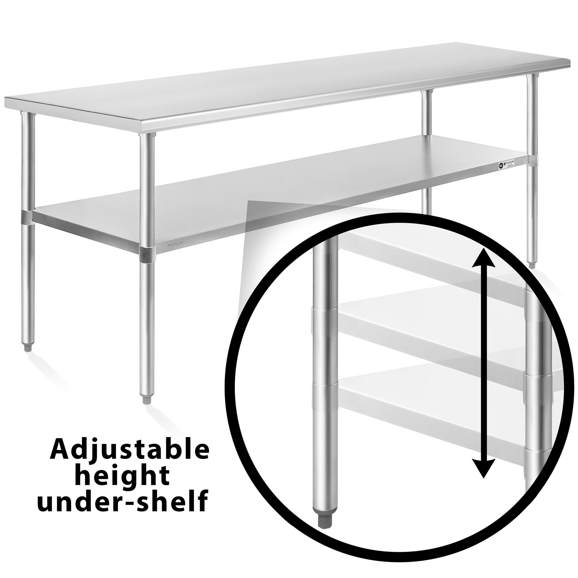 KUTLER 30 x 72 Inch Stainless Steel Commercial Work Table - NSF Certified Heavy Duty Kitchen Prep Table with Undershelf for Restaurant, Hotel & Home Use - Perfect for Food Preparation, Baking, and Catering Services