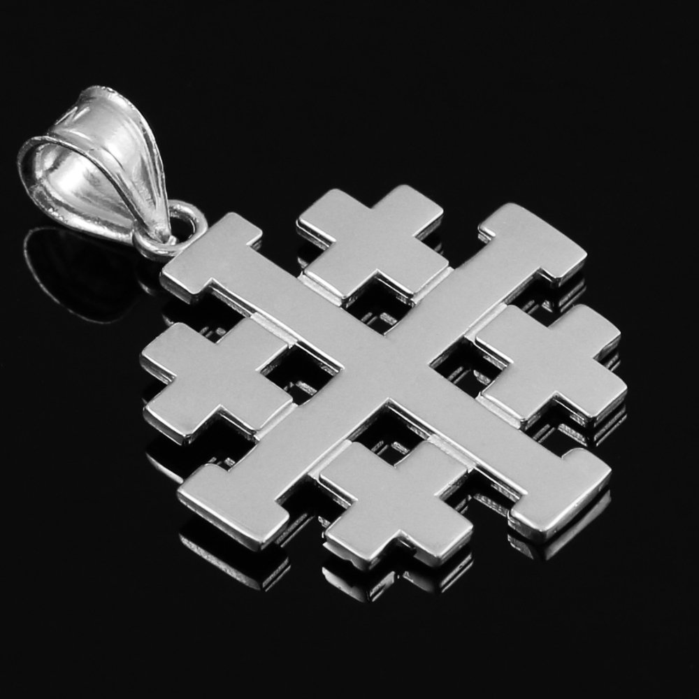 925 Sterling Silver Crusaders Jerusalem Cross Pendant Necklace - Religious Jewelry for Men & Women, Polished Finish - Perfect for Church, Daily Wear & Spiritual Gifts