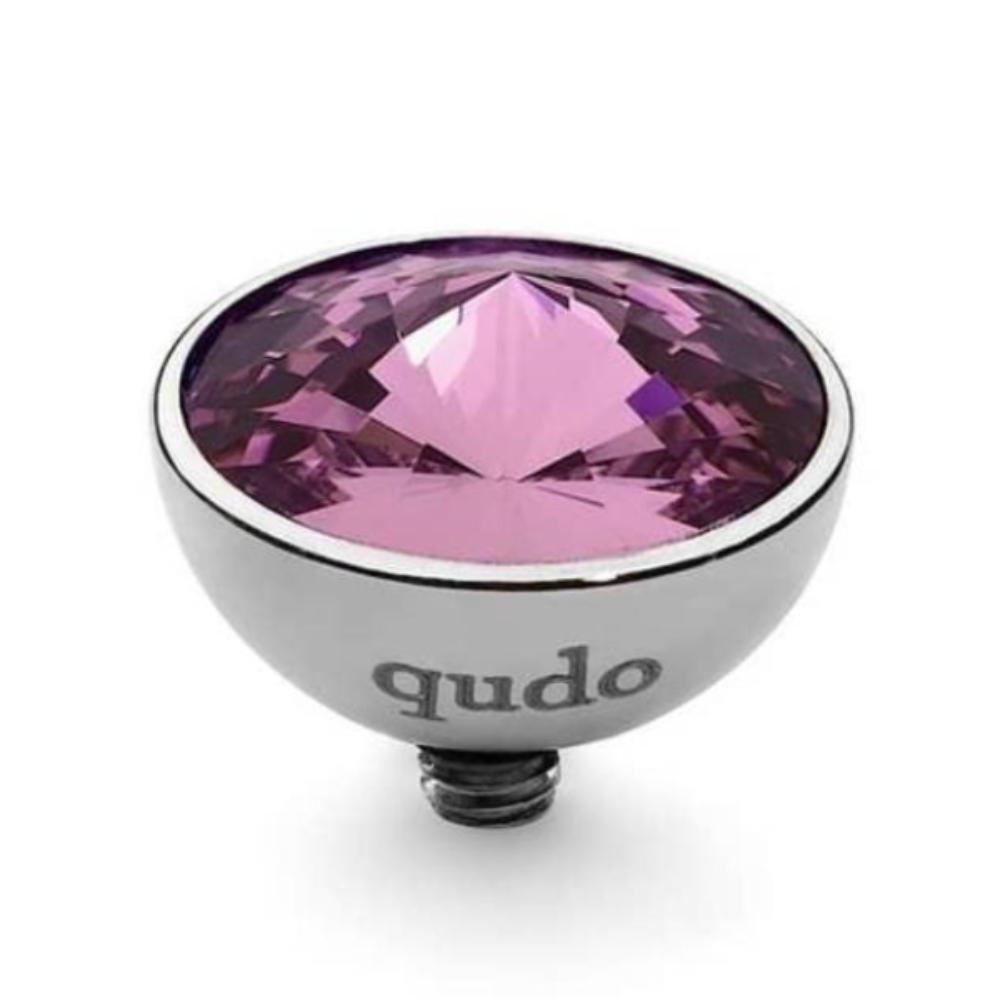 Qudo Steel Amethyst Swarovski Crystal 11.5mm Button Ring Top 627754 - Elegant Jewelry for Women, Perfect for Parties, Weddings & Everyday Wear