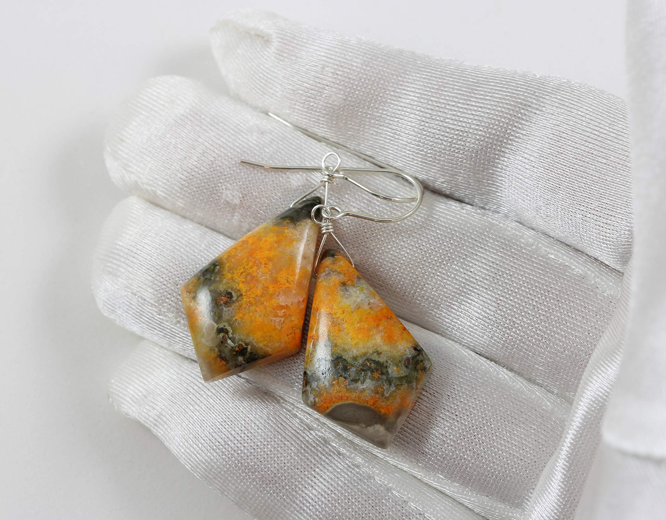 Bumble Bee Jasper Earrings - Large Pointed Triangle Teardrop Dangle Earrings with Smooth Cut in Yellow & Orange | Boho Chic Jewelry for Women, Perfect for Casual Wear, Parties & Special Occasions