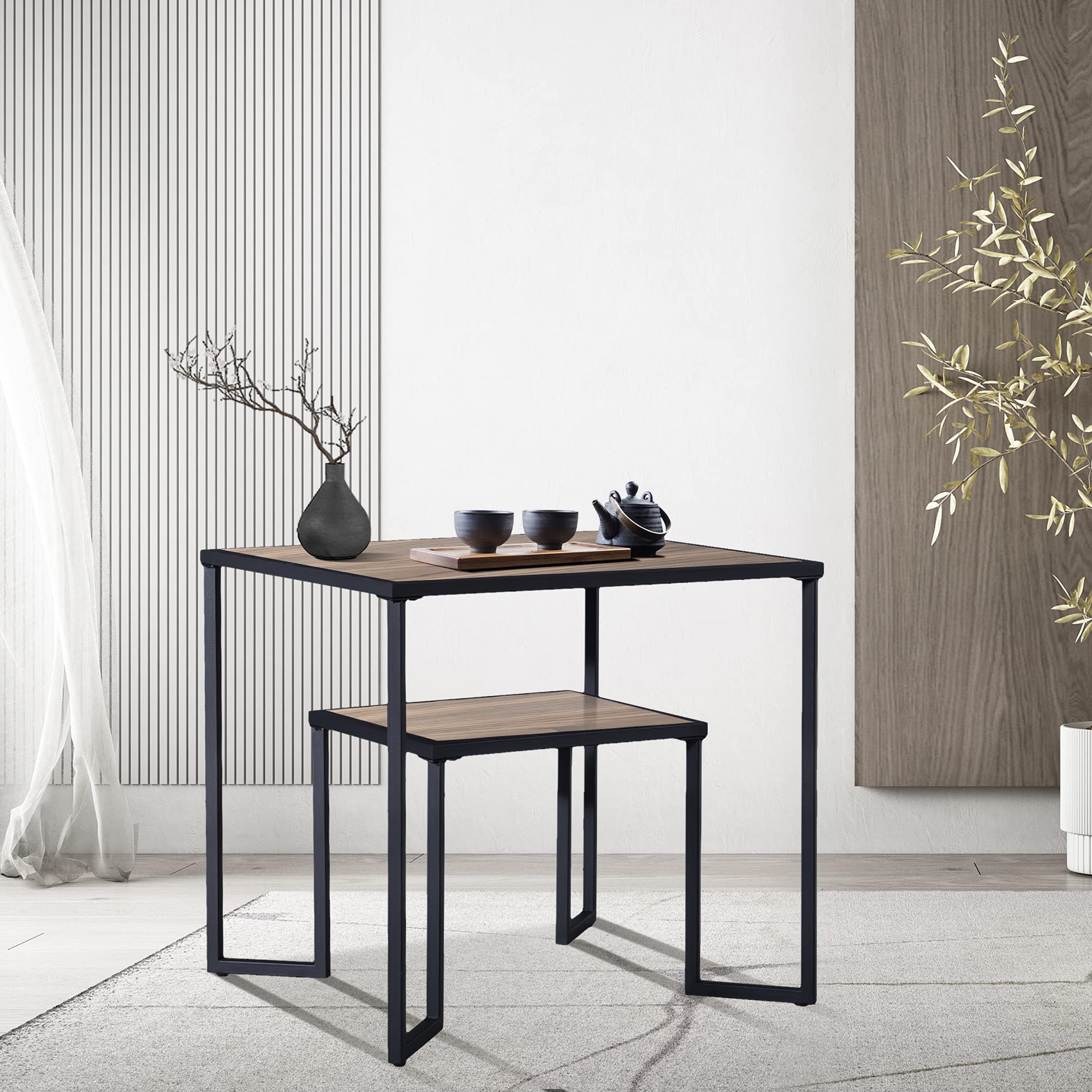 ETOTO 2-Tier Small Square Coffee Table with Storage Shelf - Wood Finish End Table for Living Room, Bedroom & Office - Perfect for Holding Coffee, Books & Decor