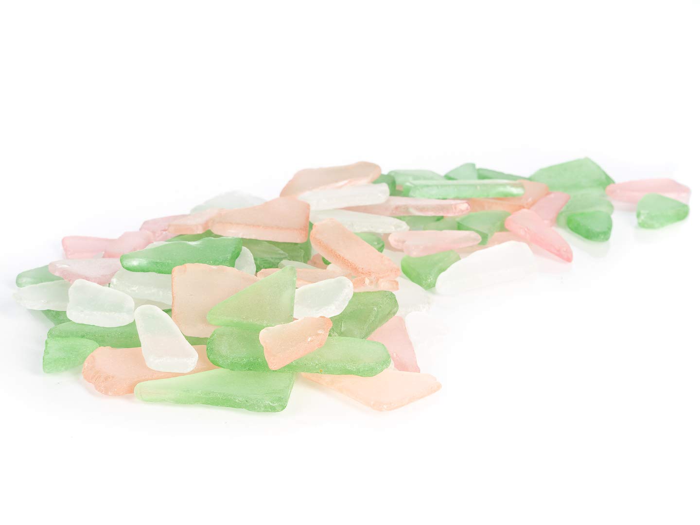Natural Tumbled Sea Glass for Crafts - Pink, Green & White Beach Glass Décor Pieces (22oz Bag) - Perfect for Vase Fillers, DIY Jewelry Making, Wedding Centerpieces, Home Decoration & Beach Theme Parties