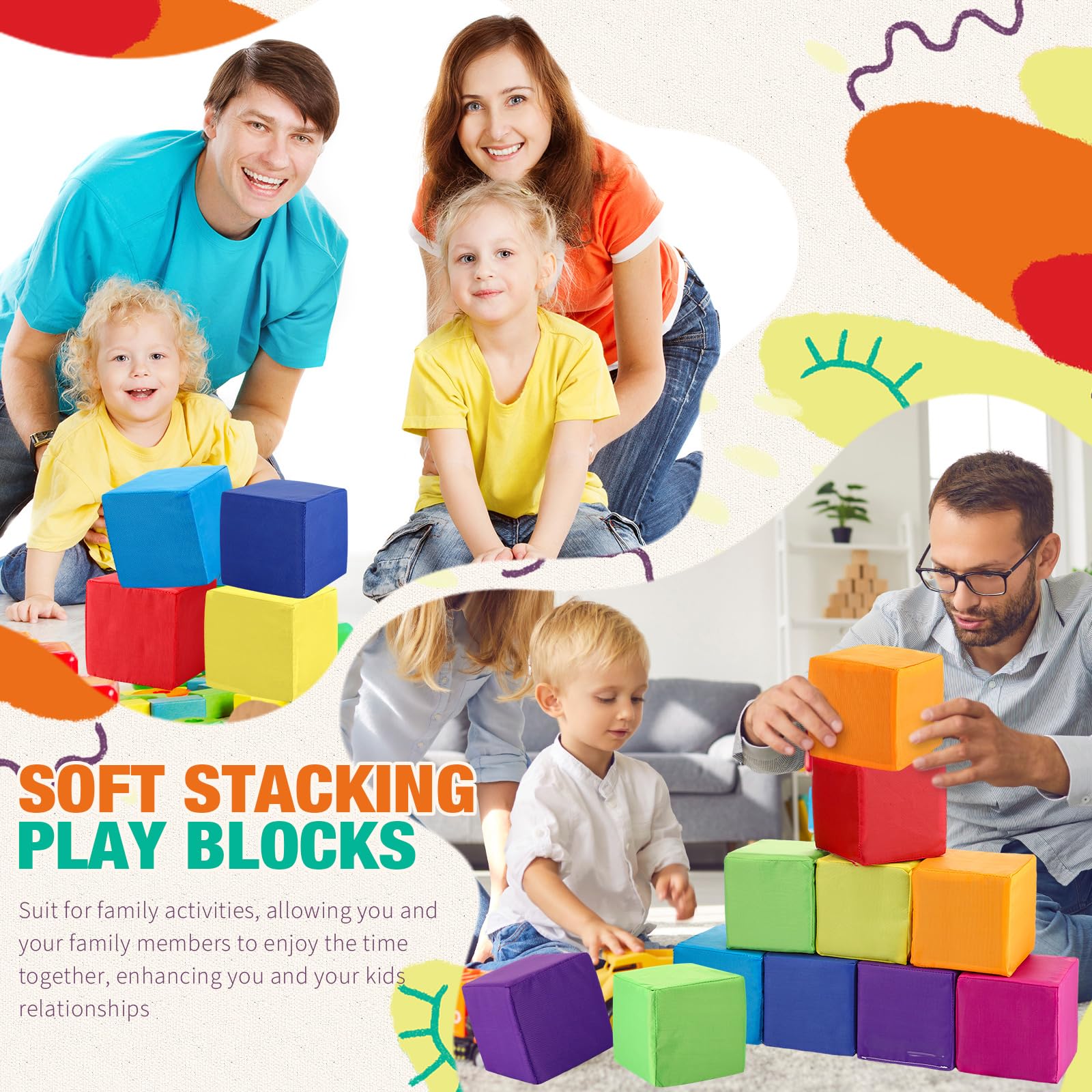 **Yilloog 24-Piece Large Foam Building Blocks for Toddlers - 4.72 Inch Soft Stacking & Climbing Blocks, Safe Play Cubes for Kids & Babies - Perfect for Indoor Play, Learning & Motor Skill Development**