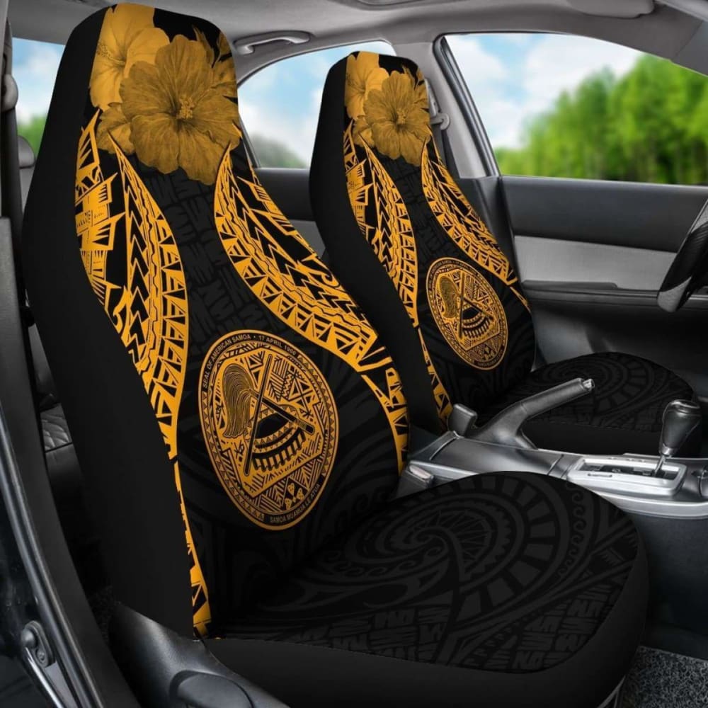Premium American Samoa Polynesian Car Seat Covers with Pride Seal & Hibiscus Gold Design - 232125 | Durable & Stylish for Cars, Trucks & SUVs | Perfect for Tropical-Themed Vehicles & Cultural Enthusiasts
