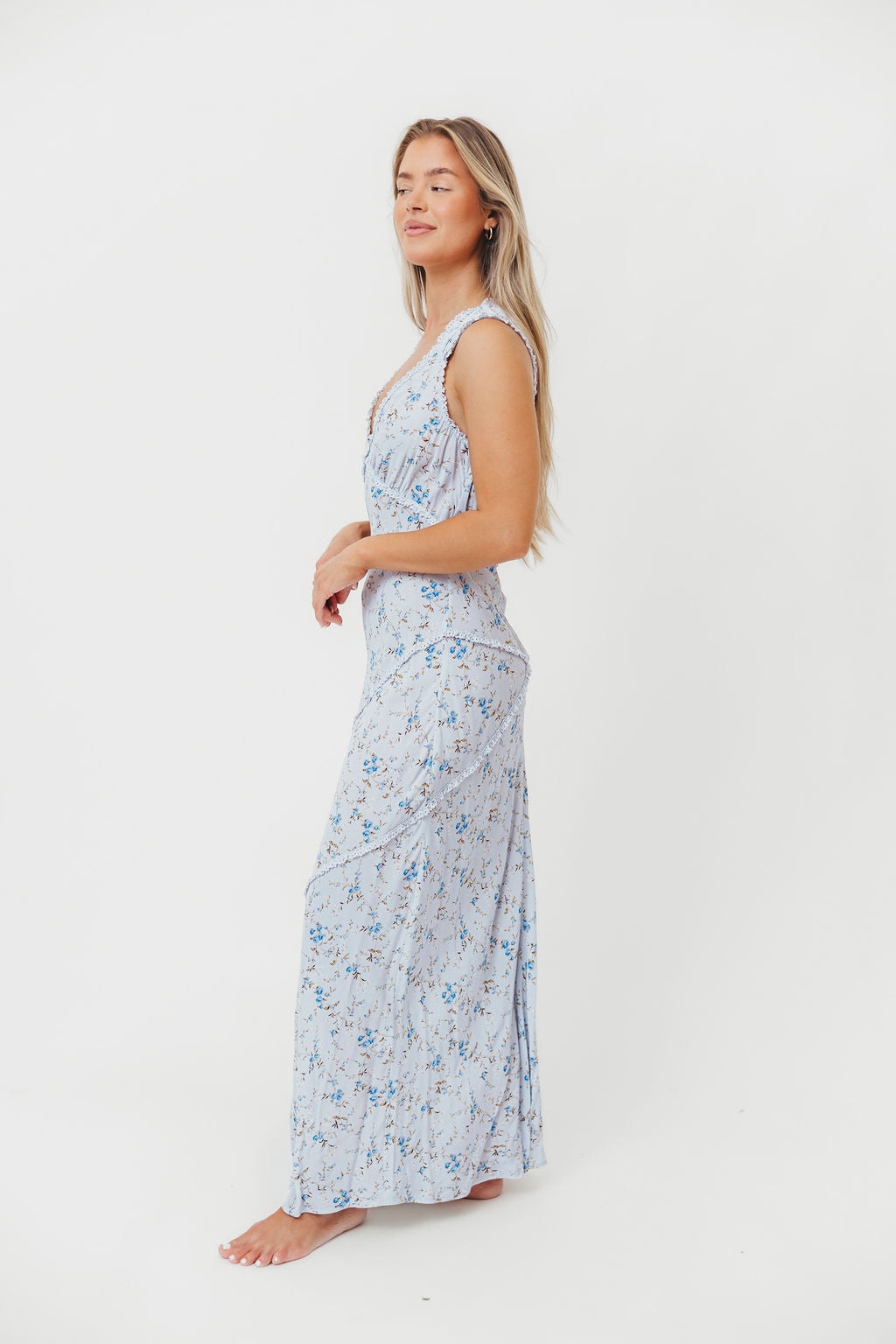 Bye Bye Baby Maxi Dress in Blue Gardenia - Flowy Summer Maternity Dress for Beach, Vacation & Special Occasions