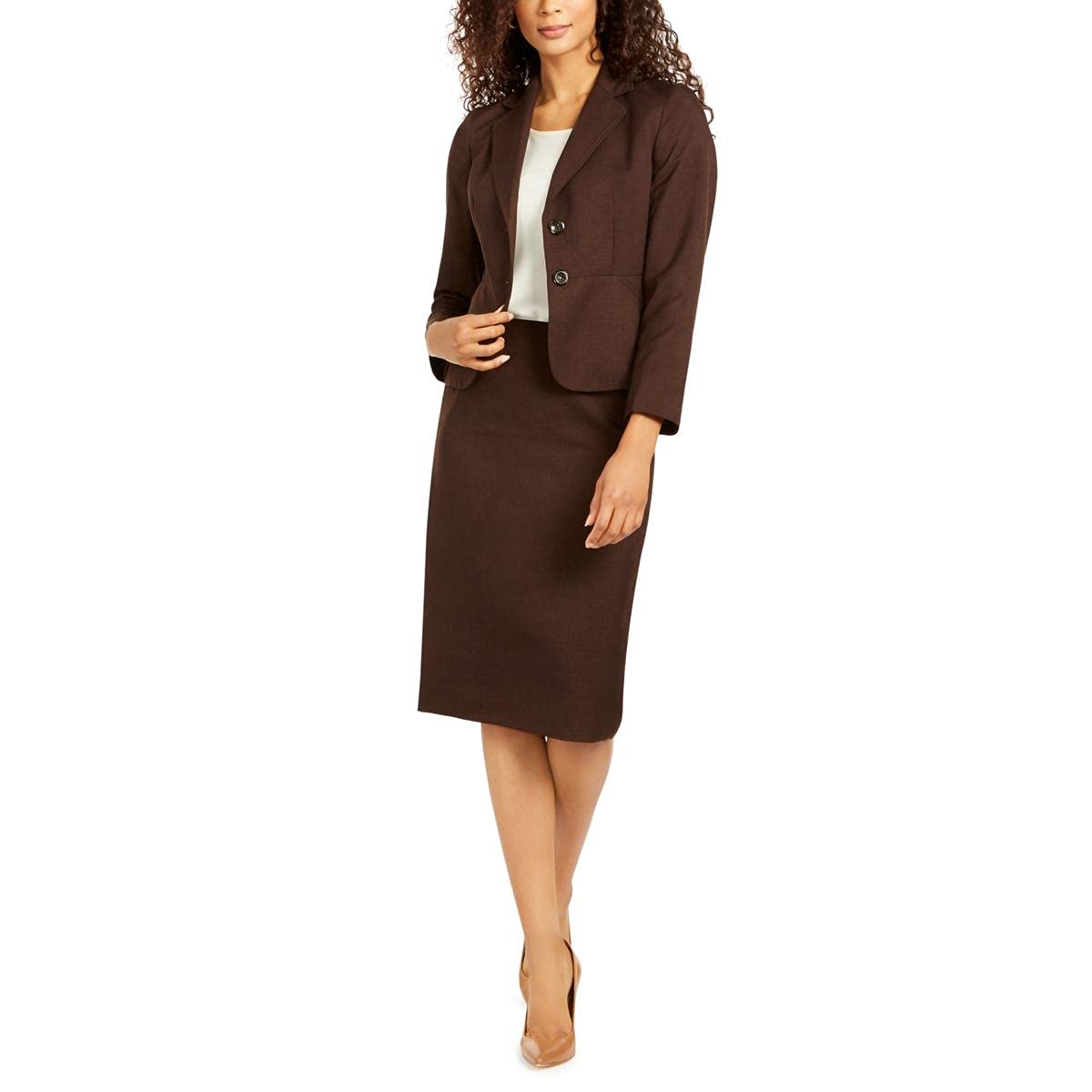 Le Suit Women's 2-Button Notch Collar Blazer & Skirt Suit Set - Glazed Melange Fabric for Office Wear, Business Meetings & Professional Events