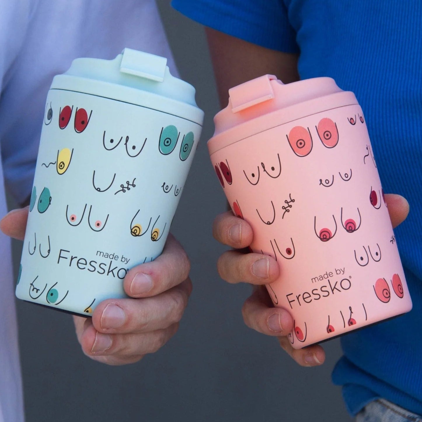 Fressko Reusable Ceramic Lined Coffee Cup 12oz - Limited Edition Boobie 2.0 - Eco-Friendly Travel Mug for Hot & Cold Drinks, Perfect for Office, Camping and Daily Commute